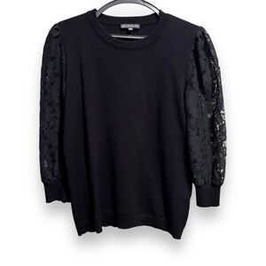 Adrianna Papell Statement Lace Heart Sleeves Top Blouse Black Sz M Witchy